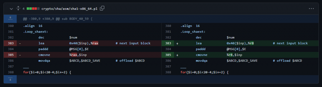 OpenSSL 1.0.2L commit showing the patched instructions