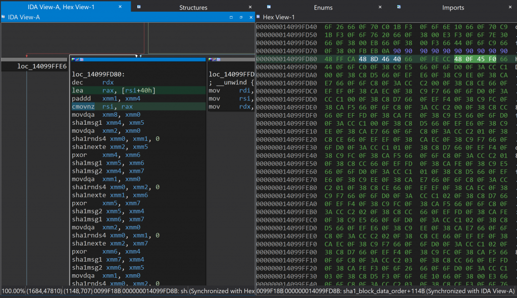 IDA Hex View showing the to-be-patched instructions